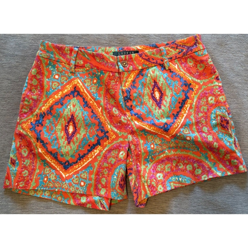 Lauren Ralph Lauren Petite Orange Ikat Paisley Cotton Blend Shorts 2P